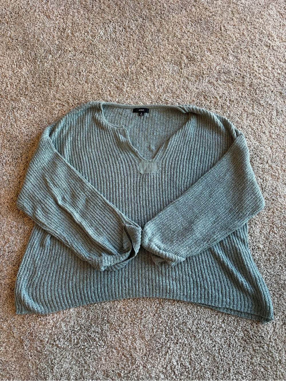 mine Sage Green Ribbed V-Neck Sweater